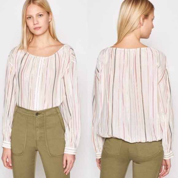 Joie Mixed Metallic Stripe Boatneck Boho Chic Satomi Top - Picture 1 of 12